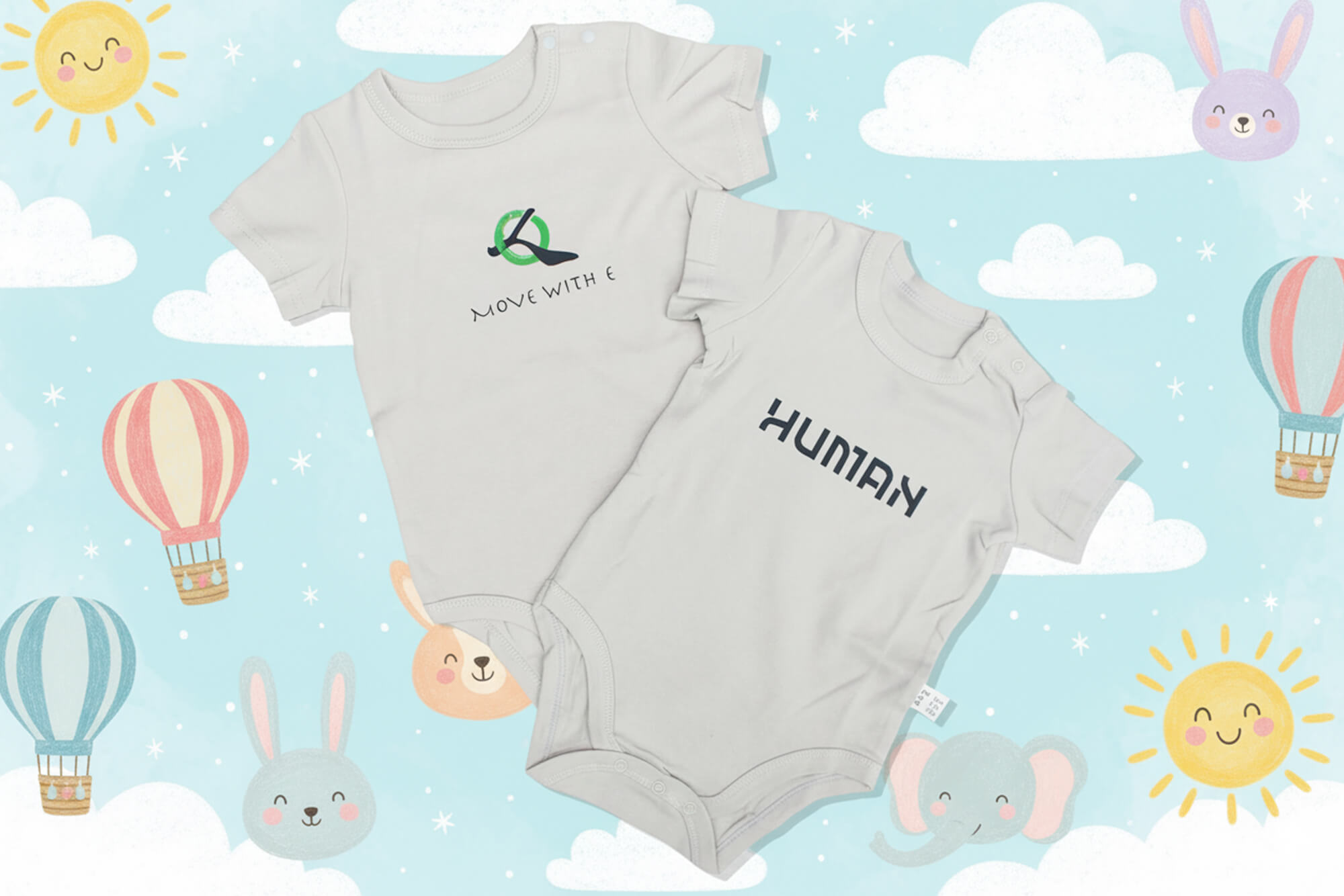 Heather Gray Baby Onesie with Two-Color Screen Print