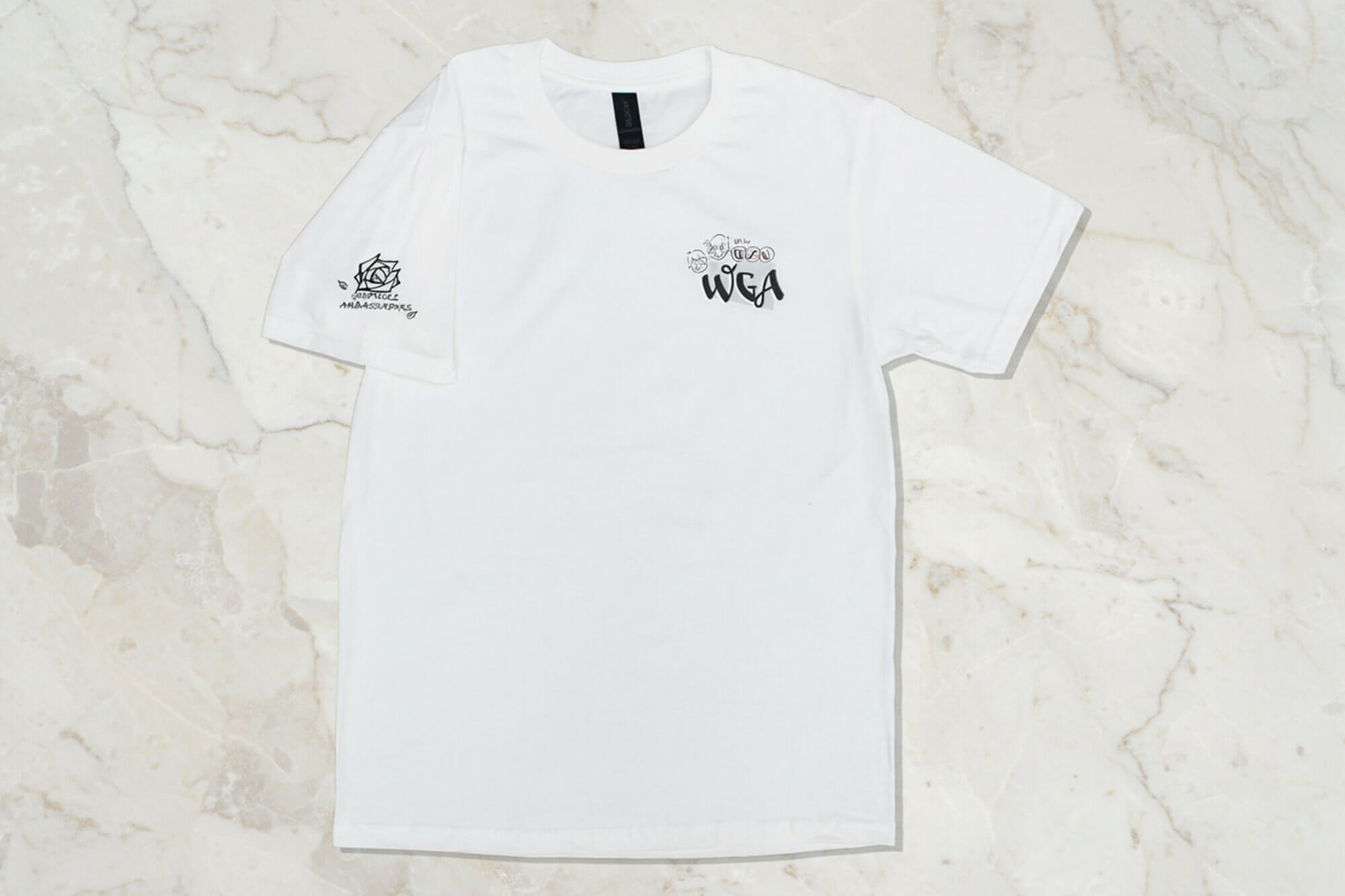 White Cotton T-Shirt with DTG Left-Chest Logo and Screen Print Sleeve