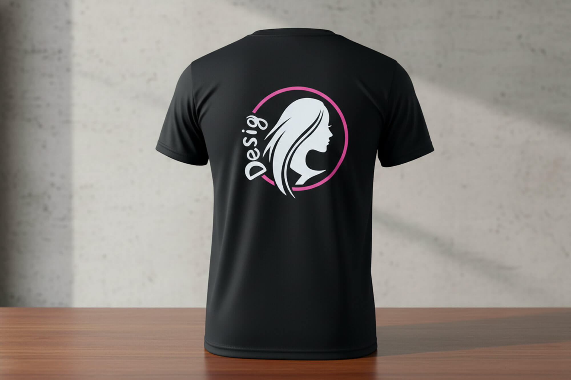 Black Salon Staff T-Shirt with White and Magenta Screen Print