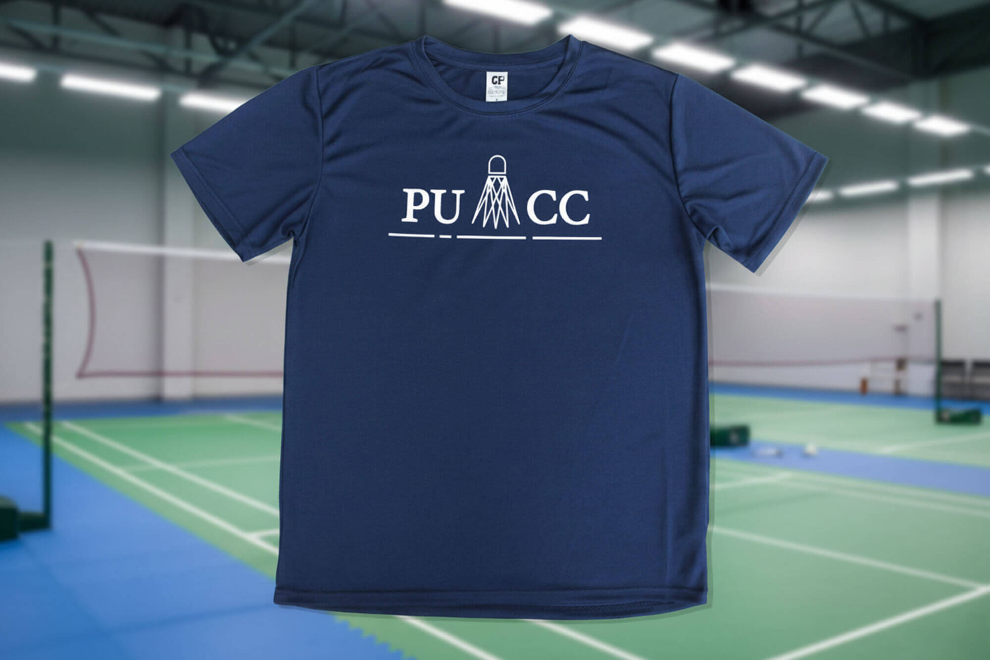 Navy Badminton Team T-Shirt with White Screen Print Front and Back